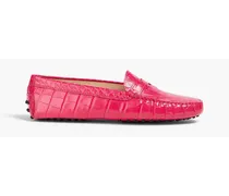 Croc-effect leather loafers - Pink