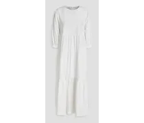 Gathered cotton-blend poplin midi dress - White