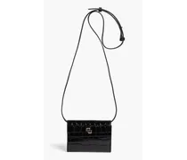 Glossed croc-effect leather shoulder bag - Black