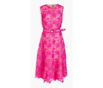 Belted guipure lace midi dress - Pink