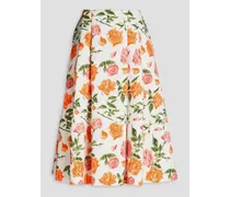 Pleated floral-print ottoman midi skirt - White
