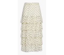 Tiered polka-dot georgette midi skirt - Neutral