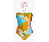 Floral-print halterneck swimsuit - Yellow
