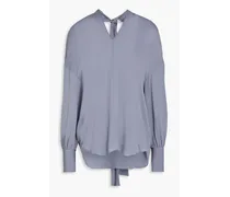 Bead-embellished silk crepe de chine blouse - Blue