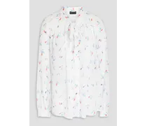 Pussy-bow printed crepon shirt - White
