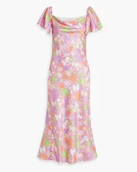 Olivia Rubin Button-embellished printed satin midi dress - Pink Pink