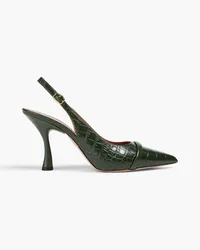 Malone Souliers Jama 90 croc-effect leather slingback pumps - Green Green