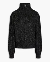 Ganni Cable-knit cotton-blend half-zip sweater - Black Black