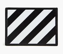 Striped textured-leather cardholder - Black