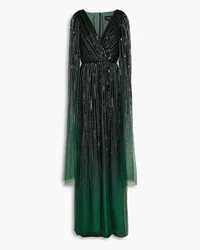 Marchesa Cape-effect embellished tulle gown - Green Green