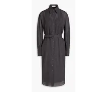 Embellished mélange wool midi shirt dress - Gray