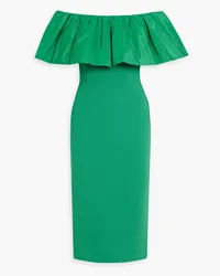 Rebecca Vallance Virgil off-the-shoulder ruffled taffeta and crepe midi dress - Green Green