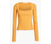 Layered ribbed stretch-jersey top - Yellow