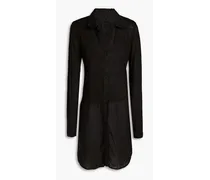 Jersey-paneled linen-gauze mini shirt dress - Black