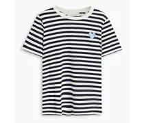Embroidered striped cotton-jersey T-shirt - Neutral