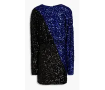 Two-tone sequined mesh mini dress - Blue