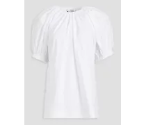 Gathered cotton-poplin and jersey top - White