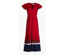 Paloma gathered tie-dyed cotton midi dress - Burgundy