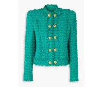 Balmain Fringed cotton-blend tweed jacket - Green Green