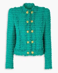 Balmain Fringed cotton-blend tweed jacket - Green Green