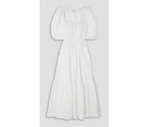 Tiered broderie anglaise cotton-poplin midi dress - White
