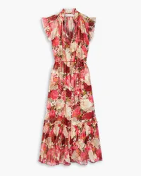 Zimmermann Belted floral-print silk-crepon midi dress - Red Red