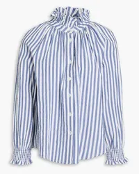 Veronica Beard Calisto striped cotton-blend seersucker shirt - Blue Blue