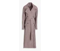 Gingham crinkled linen and cotton-blend trench coat - Pink