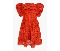 Simone tiered broderie anglaise cotton dress - Red