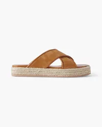 Gianvito Rossi Leather-trimmed suede platform espadrille slides - Brown Brown