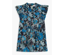 Ida ruffled floral-print cotton-blend voile top - Blue