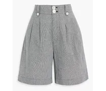 Pleated houndstooth cotton and linen-blend shorts - Black