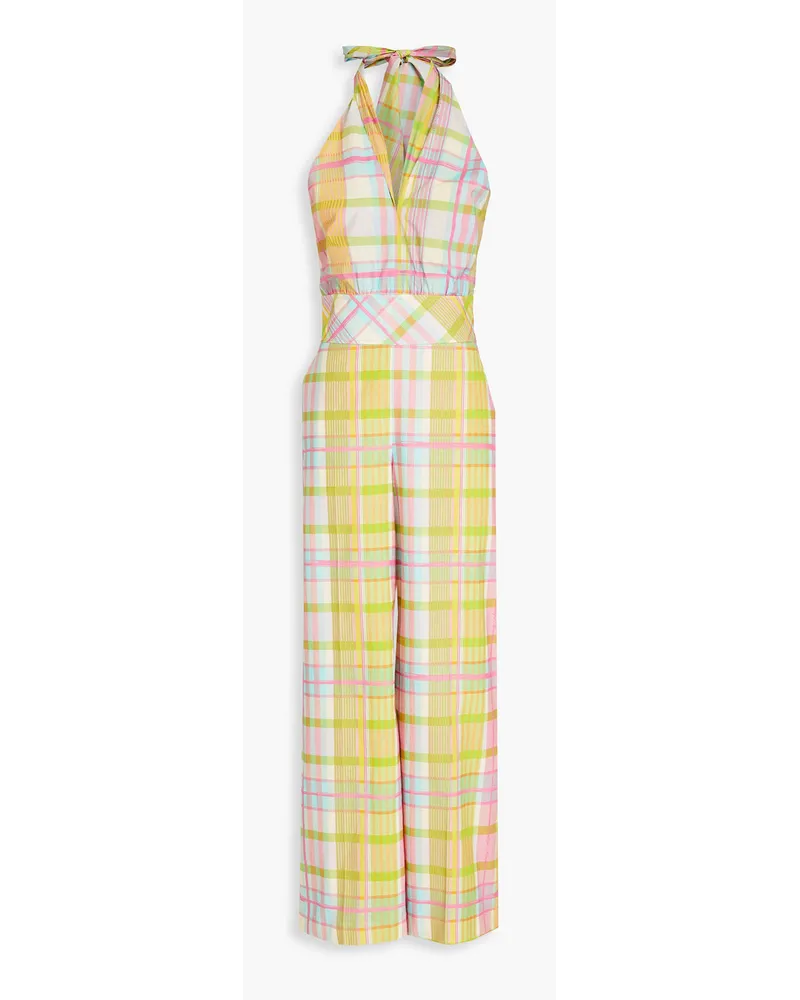 Moschino Checked cotton-canvas halterneck jumpsuit - Yellow Yellow