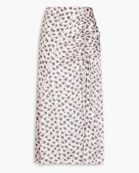 Maje Ruched printed satin midi skirt - Pink Pink