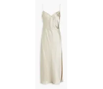 Bead-embellished satin midi slip dress - White