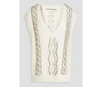 Embellished cable-knit vest - White