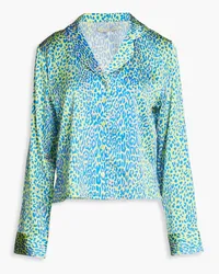 Stella McCartney Leopard-print stretch-silk satin pajama top - Green Green