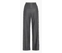 Button-embellished metallic wool-blend crepe wide-leg pants - Black