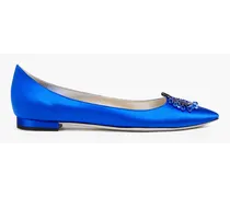 Chantel crystal-embellished satin point-toe flats - Blue