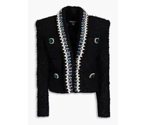 Embellished cotton-blend tweed jacket - Black
