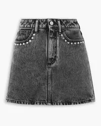 Alessandra Rich Crystal-embellished acid-wash denim mini skirt - Black Black