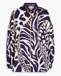 Camilla Crystal-embellished printed silk-twill shirt - Purple Purple