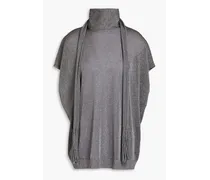 Fringed metallic stretch-knit turtleneck top - Gray