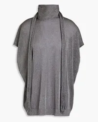 Brunello Cucinelli Fringed metallic stretch-knit turtleneck top - Gray Gray