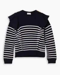 RED Valentino Maglia button-embellished ruffled striped knitted sweater - Blue Blue