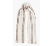 Striped metallic linen-blend gauze scarf - Brown