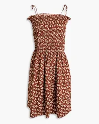 Tory Burch Shirred printed cotton mini dress - Brown Brown