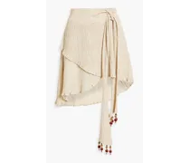 Selena wrap-effect plissé silk-blend mini skirt - Neutral