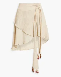 Savannah Morrow Selena wrap-effect plissé silk-blend mini skirt - Neutral Neutral