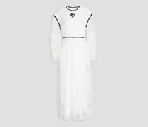 Embellished guipure lace midi dress - White